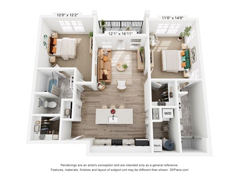 The Cobalt 2 Bedroom Floor Plan at Copper Run Marysville Apartments